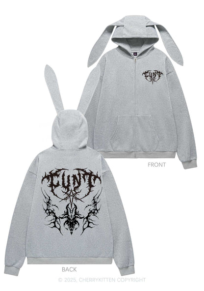 Punk Cxxt Y2K Bunny Ear Zip Hoodie Cherrykitten