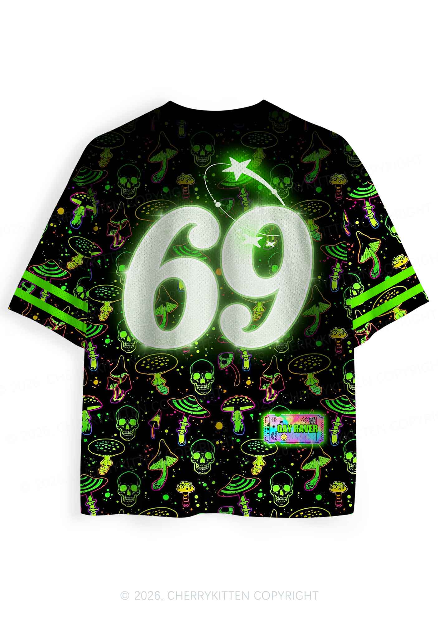 Neon Mushroom Skull Gay Raver Y2K Sport Jersey Shirts Cherrykitten
