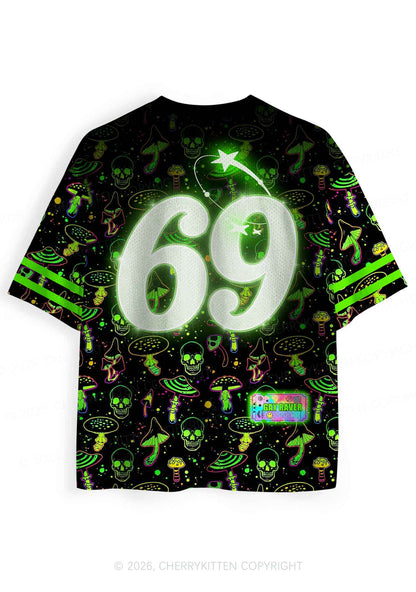 Neon Mushroom Skull Gay Raver Y2K Sport Jersey Shirts Cherrykitten
