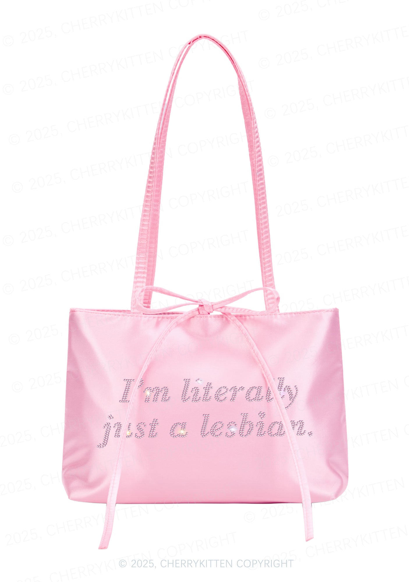 Rhinestone Literally Just A Lesbian Pride Y2K Satin Bags Cherrykitten