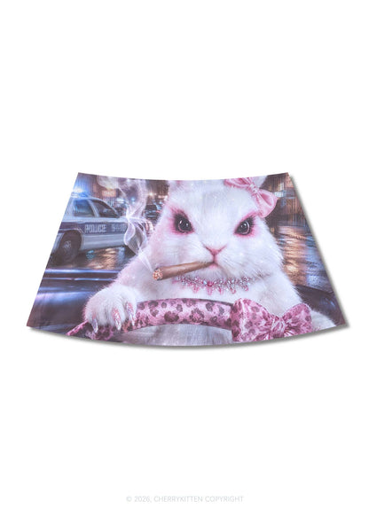 Smoking Bunny Driver Y2K Print Mini Skirt Cherrykitten