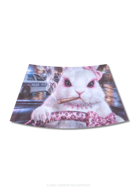 Smoking Bunny Driver Y2K Print Mini Skirt Cherrykitten