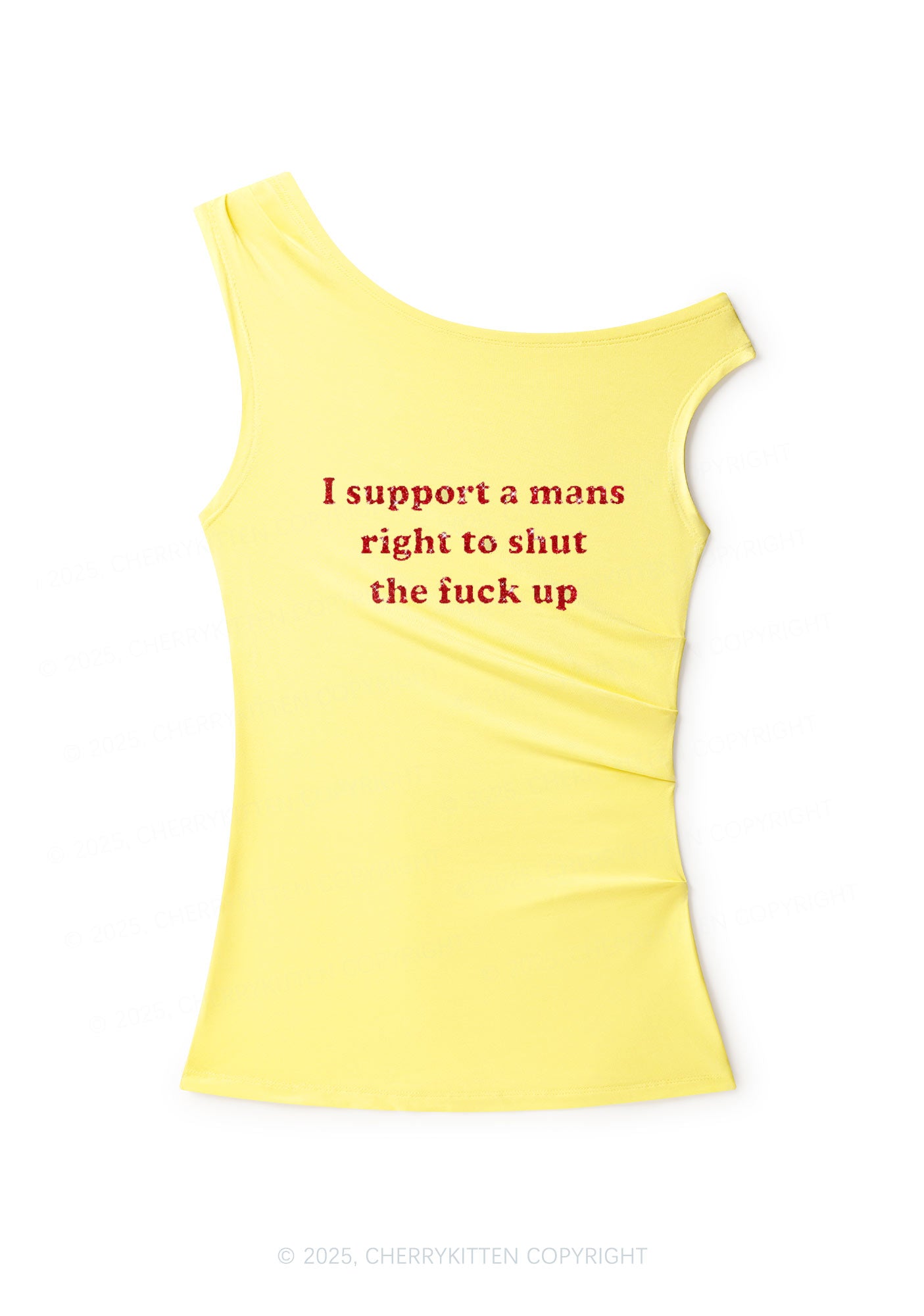 Glitter I Support A Mans Right Y2K Off Shoulder Tank Top Cherrykitten