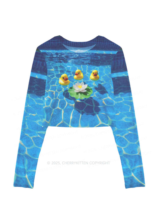 Three Ducks And Lily Y2K Mesh Long Sleeve Crop Top Cherrykitten