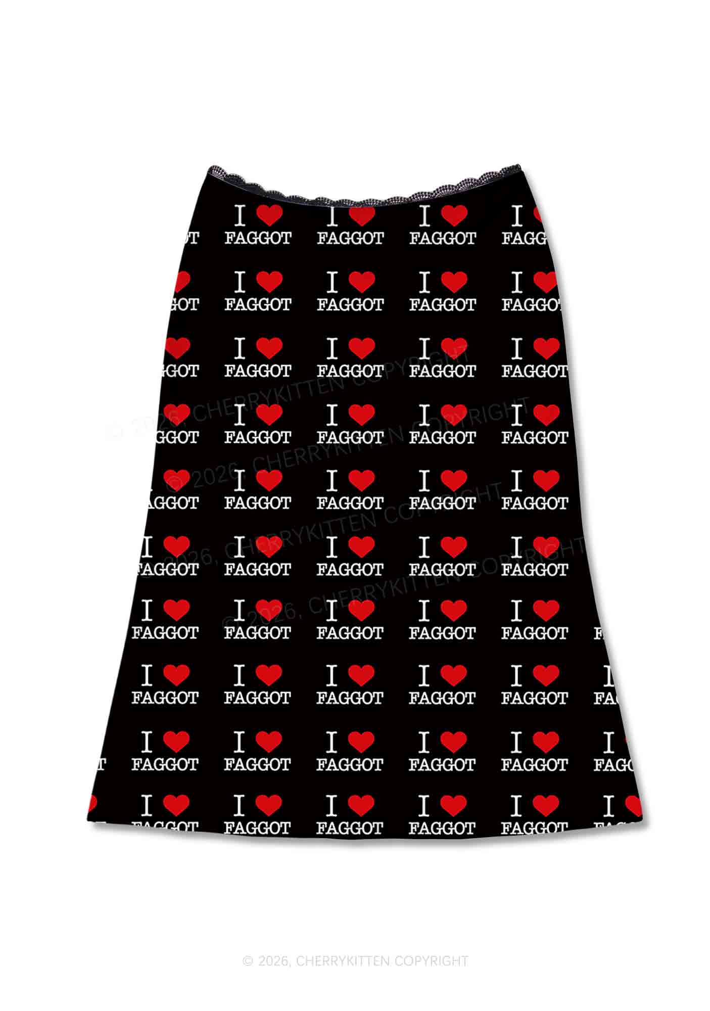 I Love Faggot Valentine's Day Y2K Print Midi Skirt Cherrykitten