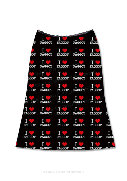 I Love Faggot Valentine's Day Y2K Print Midi Skirt Cherrykitten