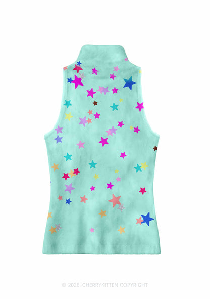Pink Donut On Mint Green Y2K Knit Turtleneck Tank Top Cherrykitten