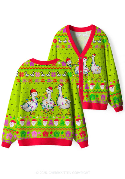 Santa Duck Y2K Christmas Cardigan Knit Sweatshirt Cherrykitten