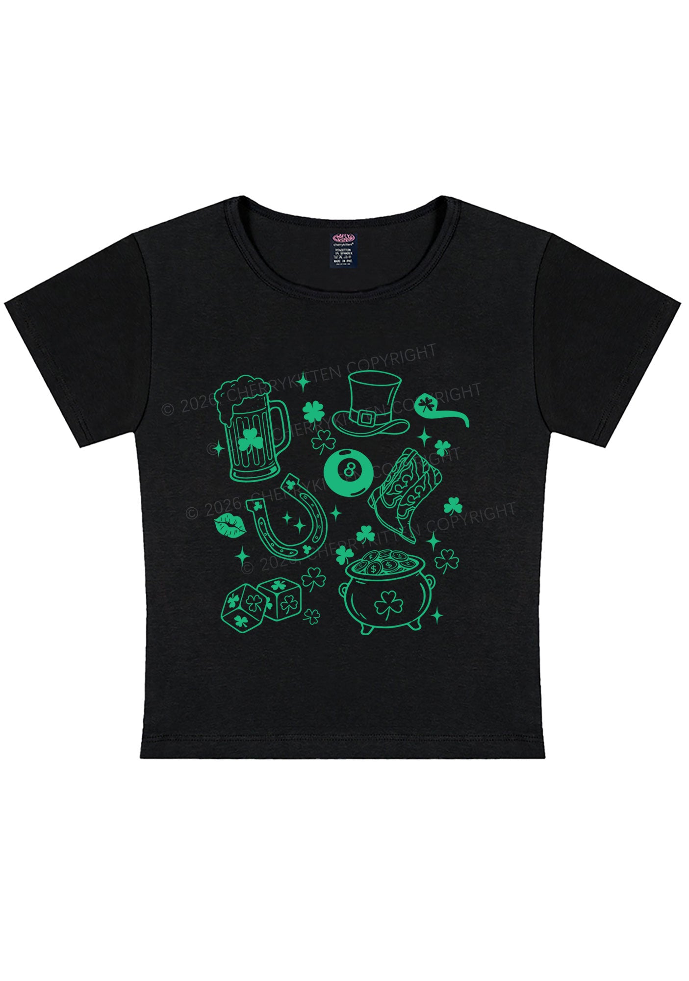 Luck Symbols St Patricks Y2K Baby Tee Cherrykitten