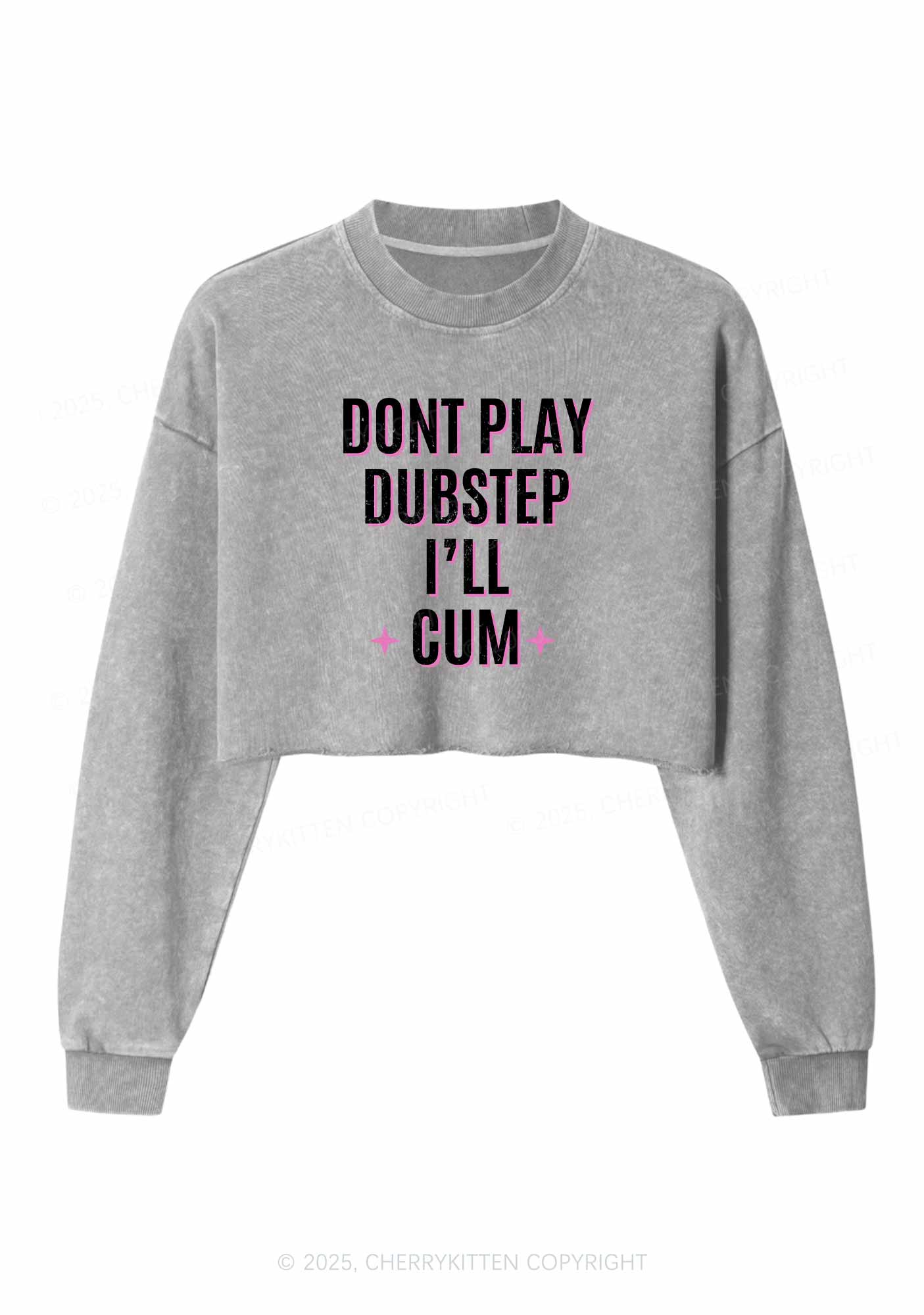 Dont Play Dubstep Y2K Crop Washed Sweatshirts Cherrykitten