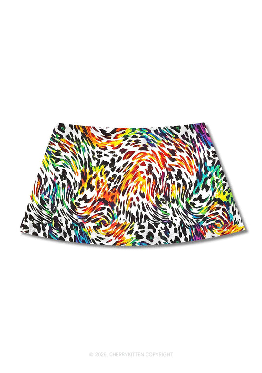 Rainbow Leopard Pride Y2K Print Mini Skirt Cherrykitten