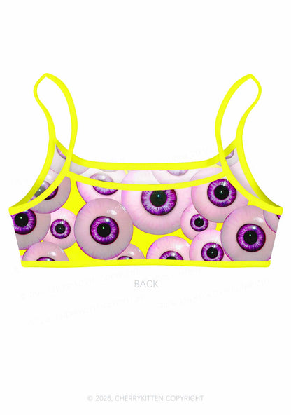 Halloween Purple Eyeballs Y2K Print Super Crop Cami Cherrykitten