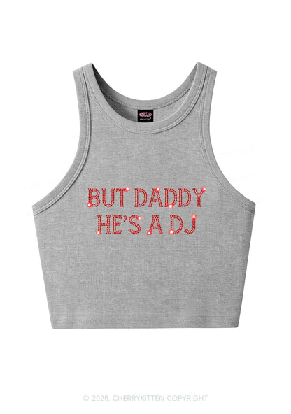 Rhinestone But Daddy Hes A Dj Y2K Crop Tank Top Cherrykitten