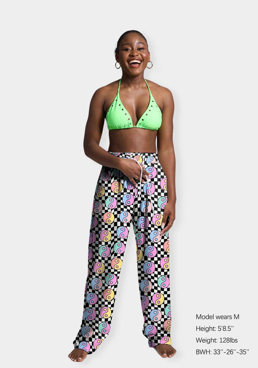 Ying Yang Checkerboard Print Casual Pants
