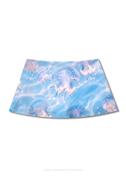 Blue Ocean Jellyfish Y2K Print Mini Skirt Cherrykitten