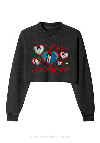 Custom Boyfriend Photos Y2K Crop Washed Sweatshirts Cherrykitten
