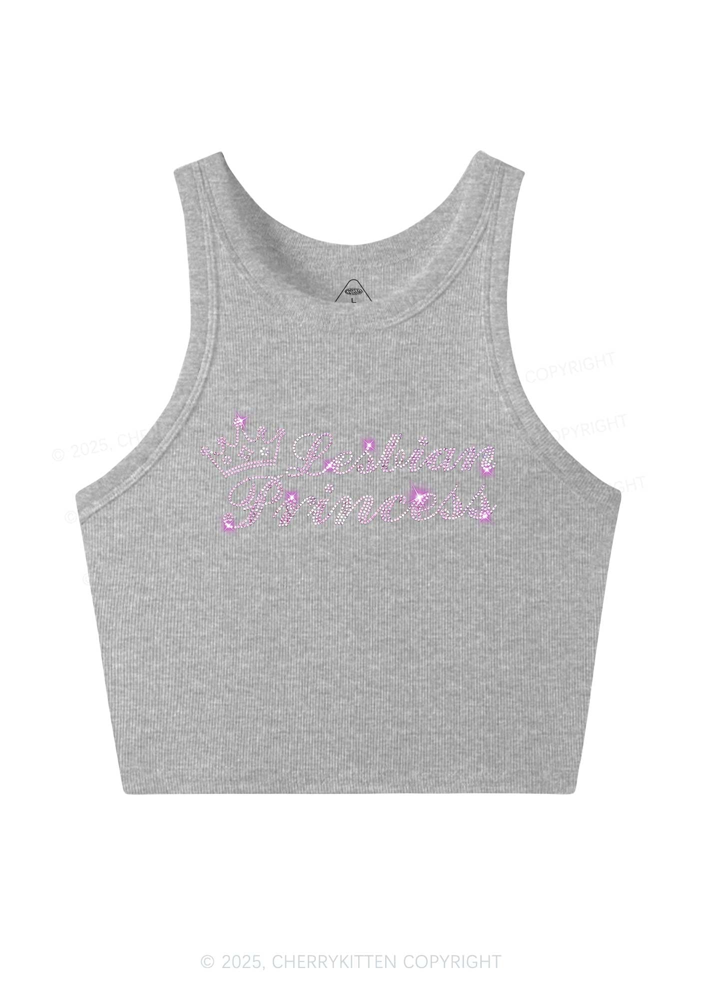 Rhinestone Lesbian Princess Pride Y2K Crop Tank Top Cherrykitten