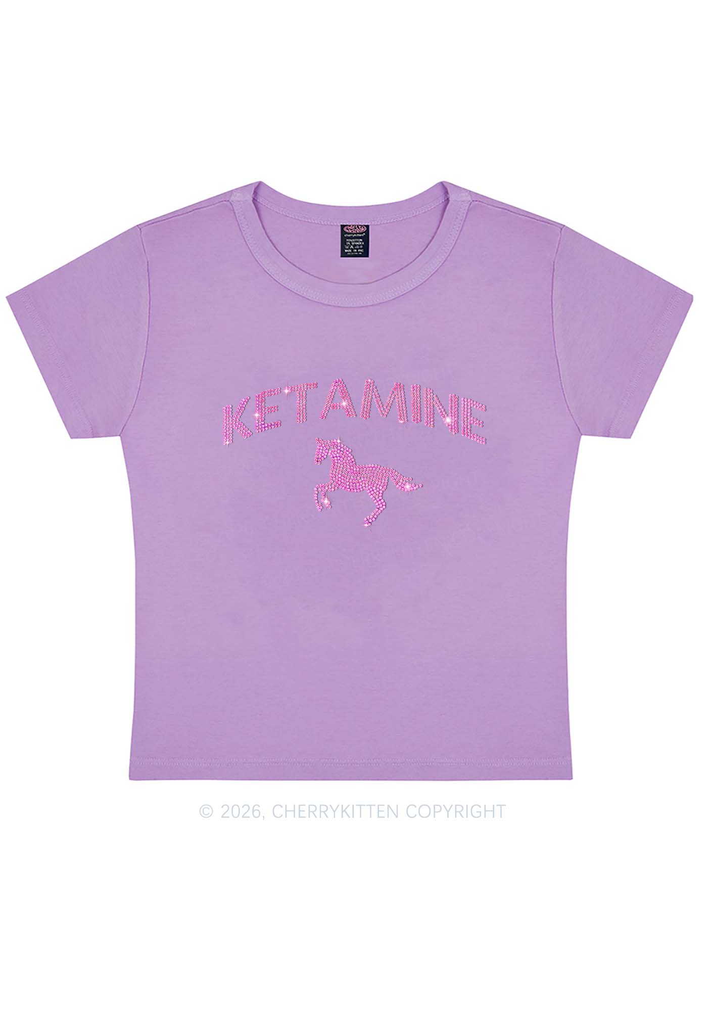 Rhinestone Pink K Unicorn Y2K Baby Tee Cherrykitten