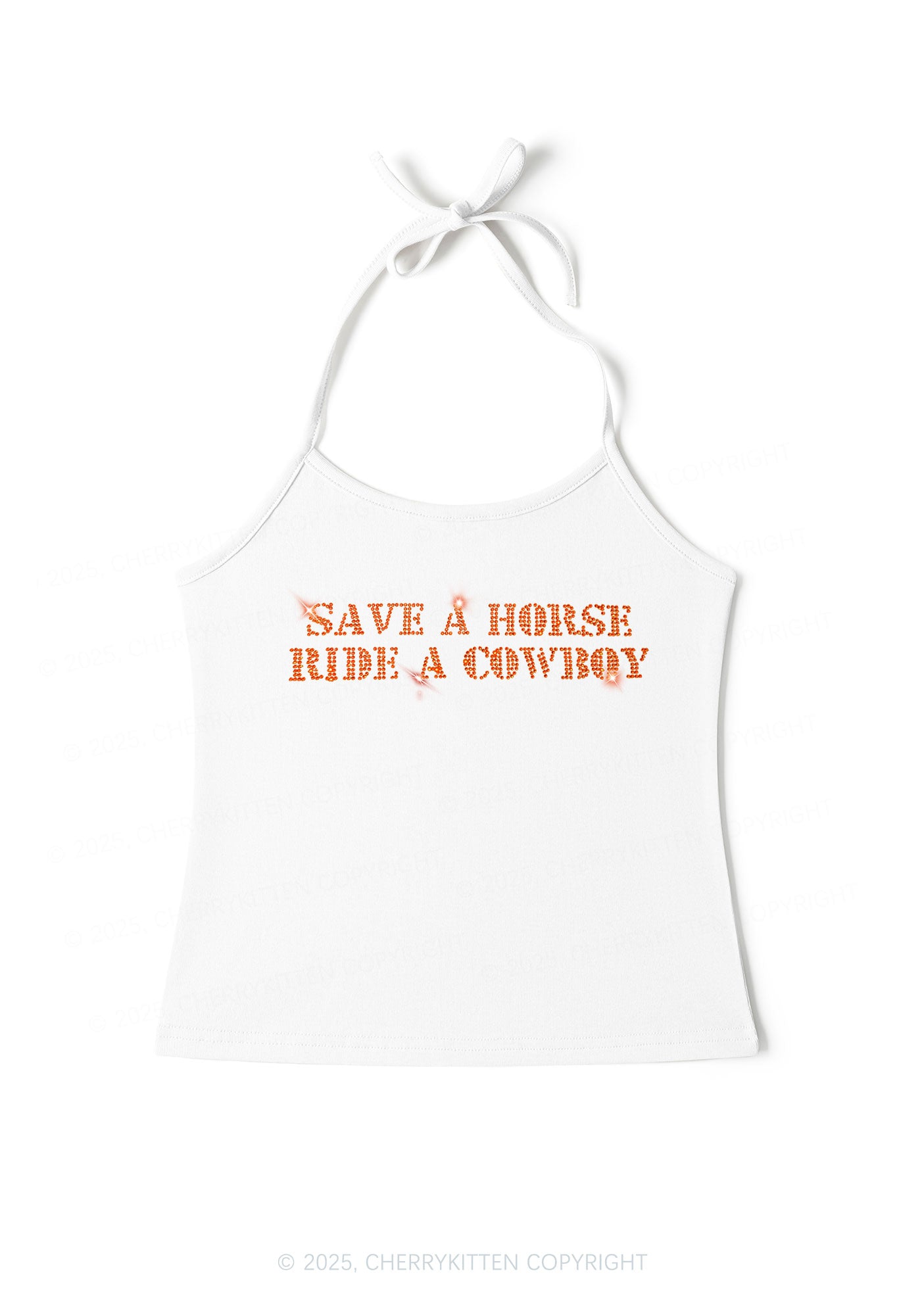 Rhinestone Save A Horse Ride A Cowboy Y2K Halter Neck Cami Cherrykitten