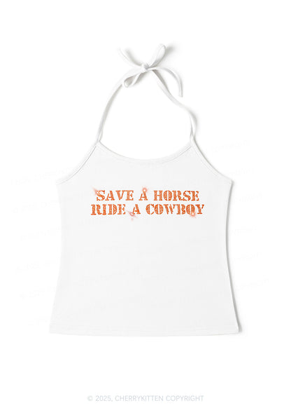 Rhinestone Save A Horse Ride A Cowboy Y2K Halter Neck Cami Cherrykitten