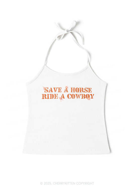 Rhinestone Save A Horse Ride A Cowboy Y2K Halter Neck Cami Cherrykitten
