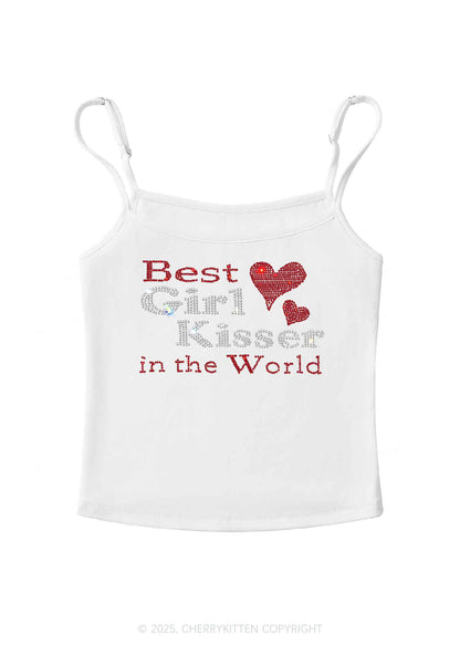 Rhinestone Best Girl Kisser Pride Y2K Spaghetti Strap Cami Cherrykitten