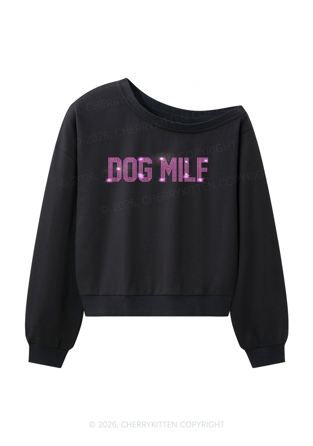 Rhinestone Dog Mxxf Y2K Off Shoulder Sweatshirts Cherrykitten