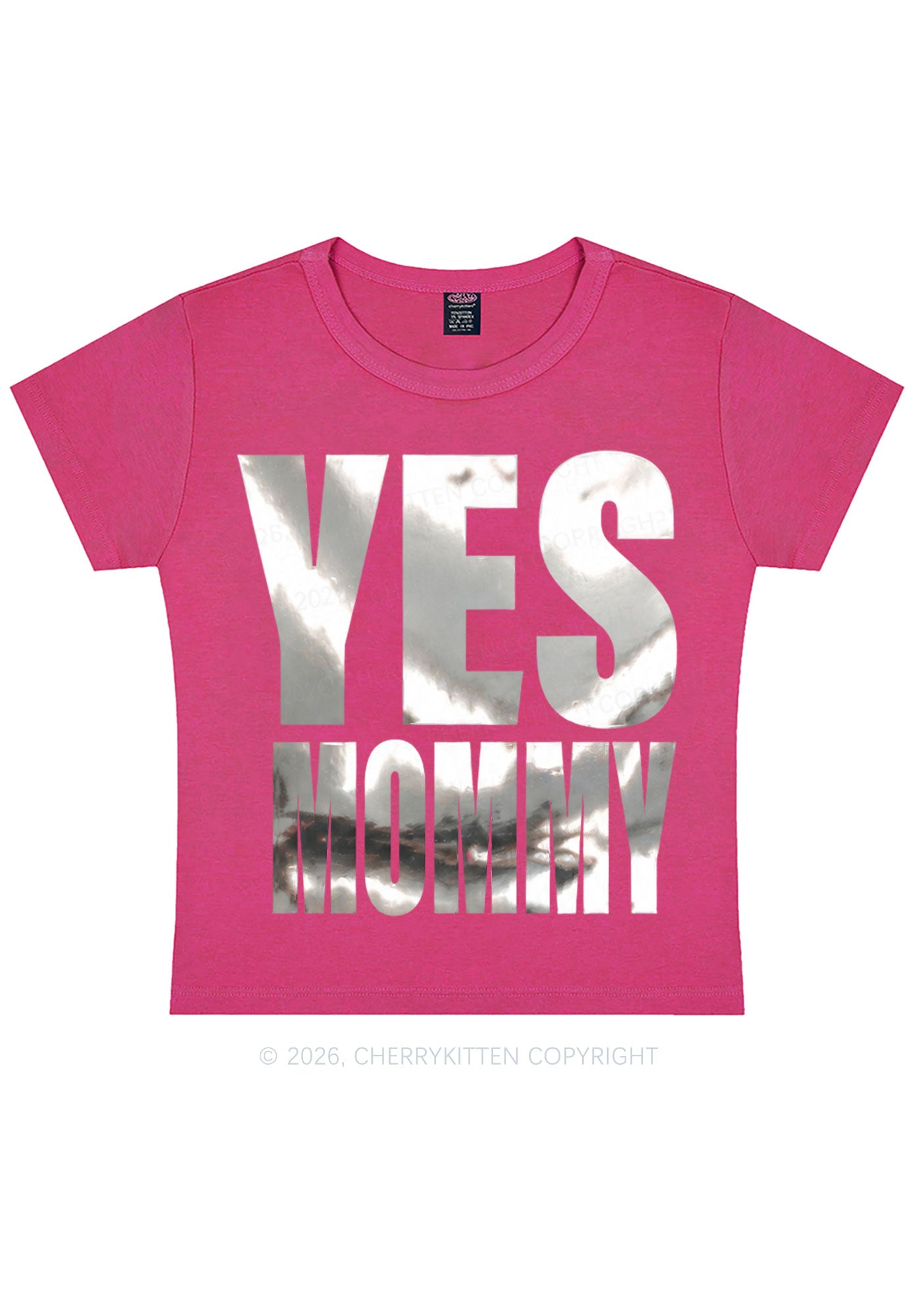 Yes Mommy Silver Foil Printed Y2K Baby Tee Cherrykitten