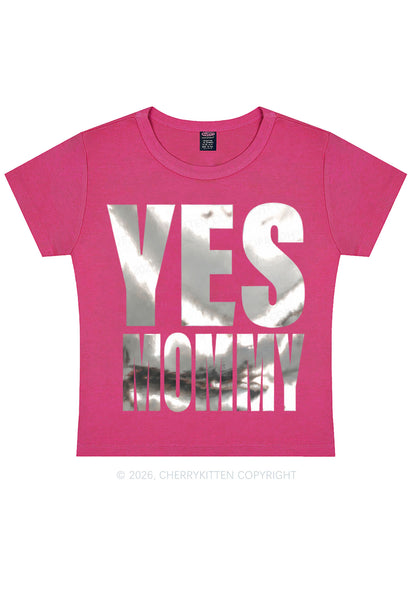 Yes Mommy Silver Foil Printed Y2K Baby Tee Cherrykitten