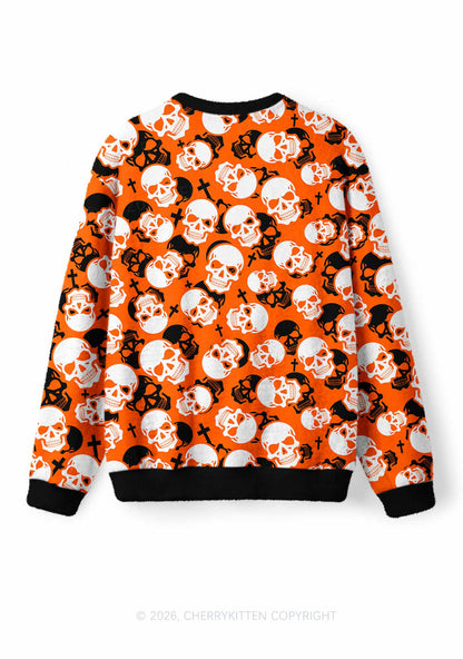 Halloween Orange Skull Cross Y2K Christmas Knit Sweatshirt Cherrykitten