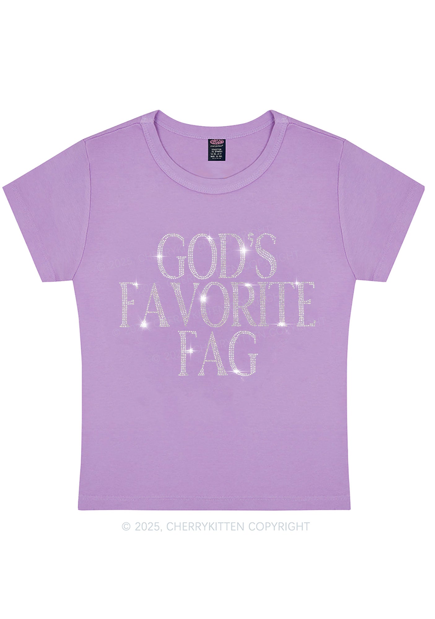 Rhinestone Gods Favorite Fag Pride Y2K Baby Tee Cherrykitten