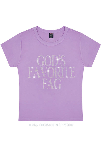 Rhinestone Gods Favorite Fag Pride Y2K Baby Tee Cherrykitten