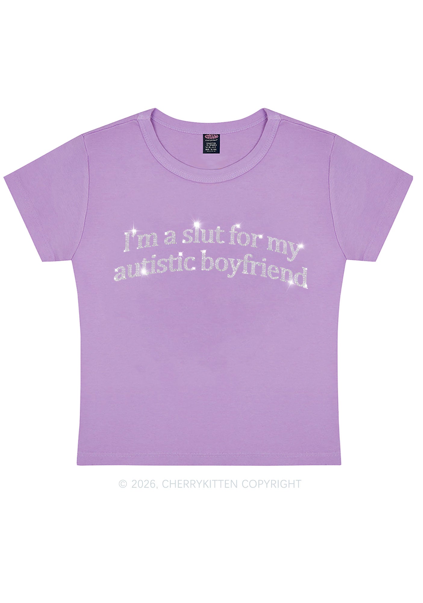 Rhinestone Slxt For My Autistic BF Y2K Baby Tee Cherrykitten