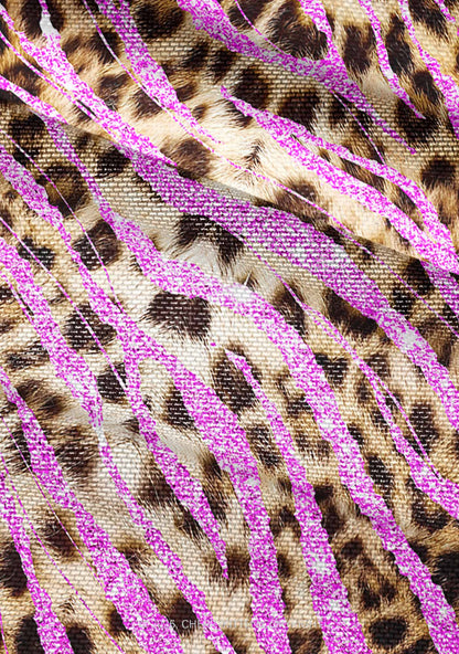 Sparkle Pink Leopard Y2K Mesh Ruched  Waist  V Neck Top Cherrykitten