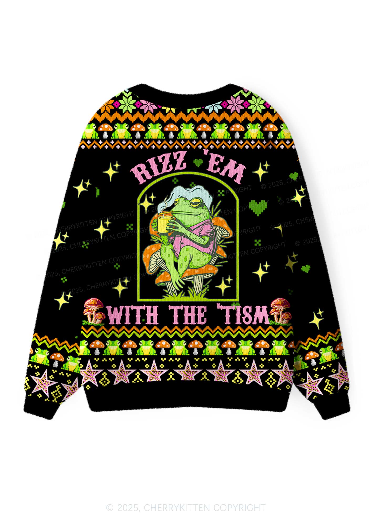 Tism Rizz Frog Y2K Christmas Cardigan Knit Sweatshirt Cherrykitten