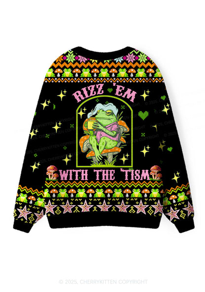 Tism Rizz Frog Y2K Christmas Cardigan Knit Sweatshirt Cherrykitten