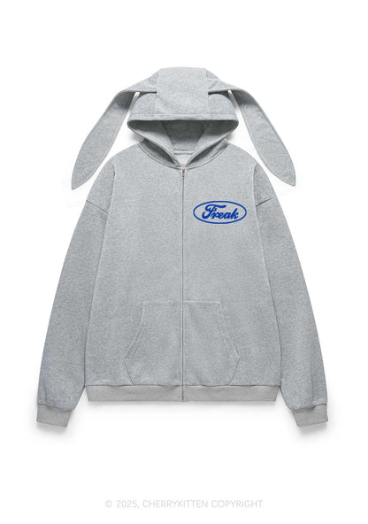 Oval Freak Y2K Bunny Ear Zip Hoodie Cherrykitten
