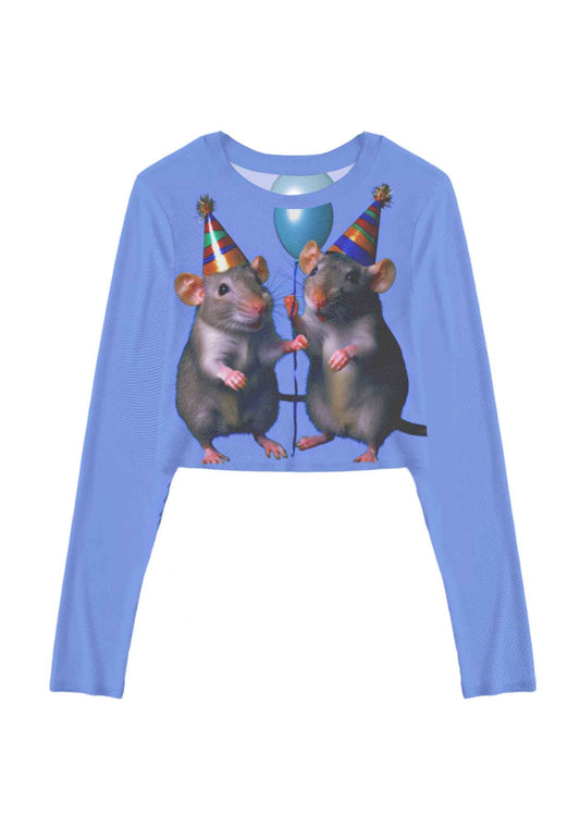 Balloon Party Rats Y2K Mesh Long Sleeve Crop Top Cherrykitten