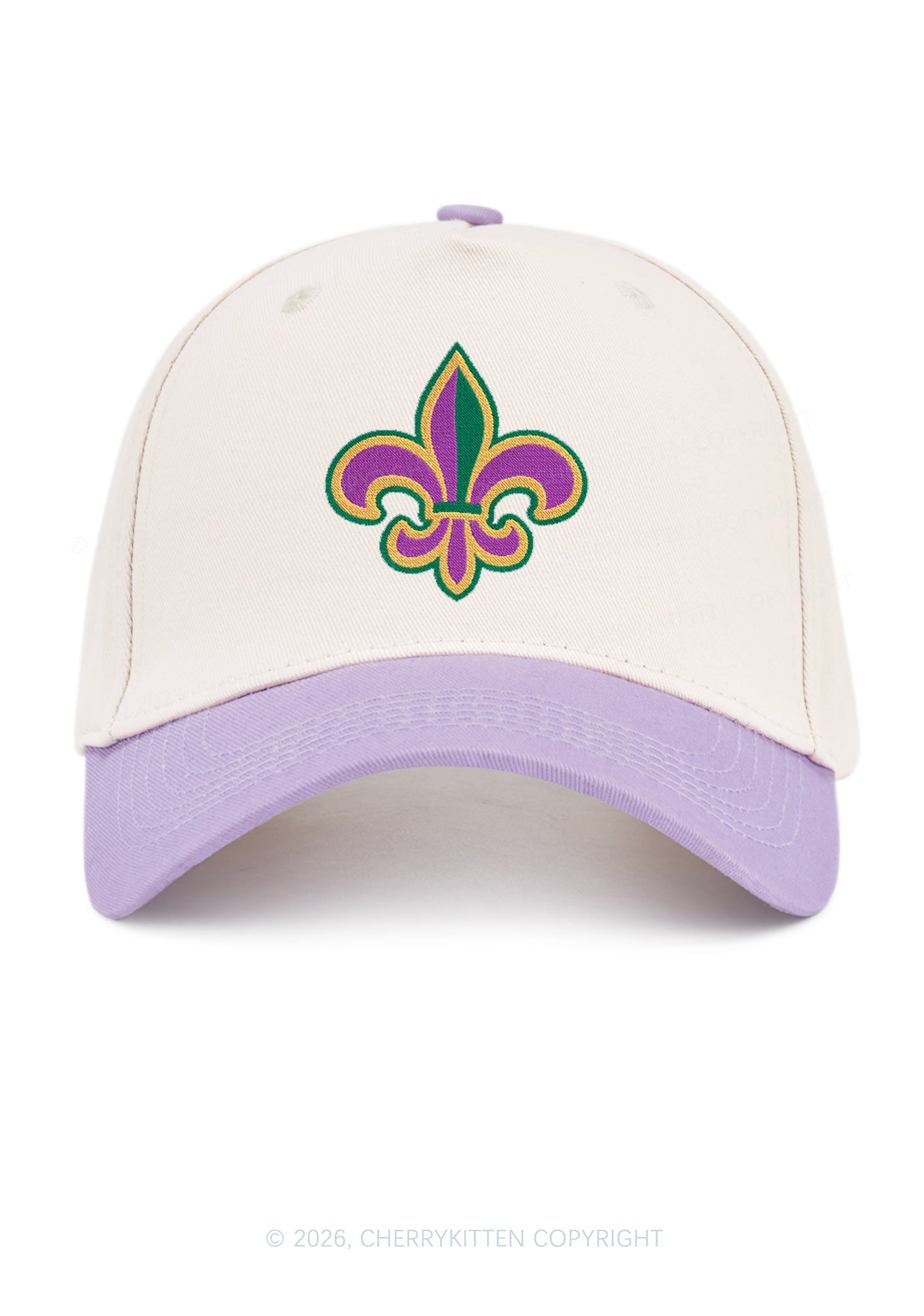 Embroidered Mardi Gras Fleur De Lis Y2K Color Block Baseball Cap Cherrykitten