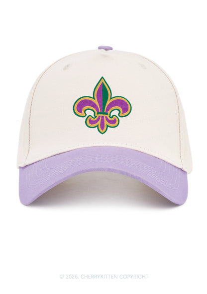 Embroidered Mardi Gras Fleur De Lis Y2K Color Block Baseball Cap Cherrykitten