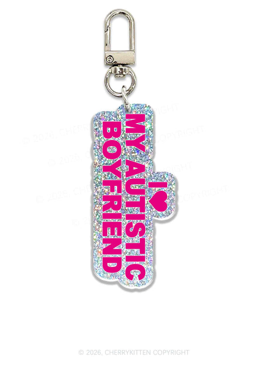 I Love My Autistic BF Valentine's Day 1pc Y2K Glitter Keychain Cherrykitten