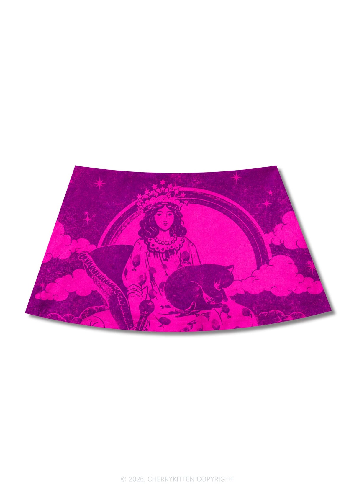 Magical Lady With Cats Y2K Print Mini Skirt Cherrykitten