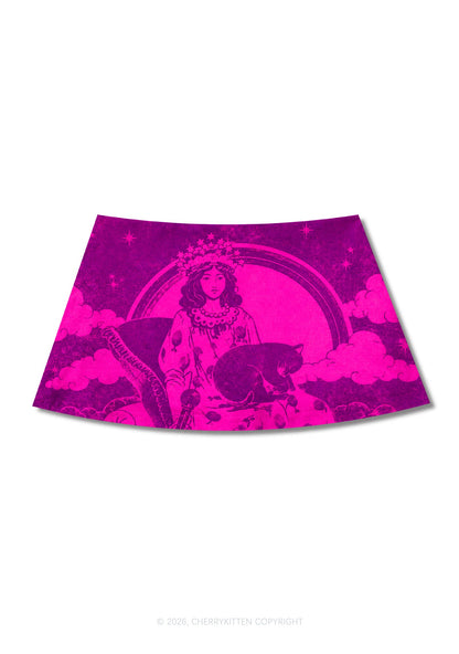 Magical Lady With Cats Y2K Print Mini Skirt Cherrykitten