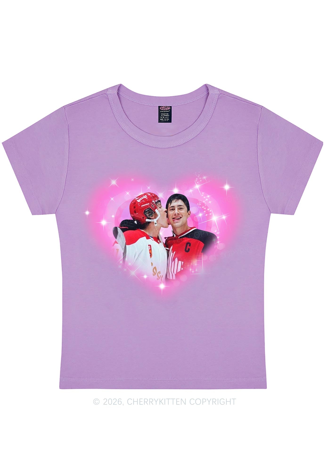 Sparkle Pink Heart Kissing Y2K Baby Tee Cherrykitten