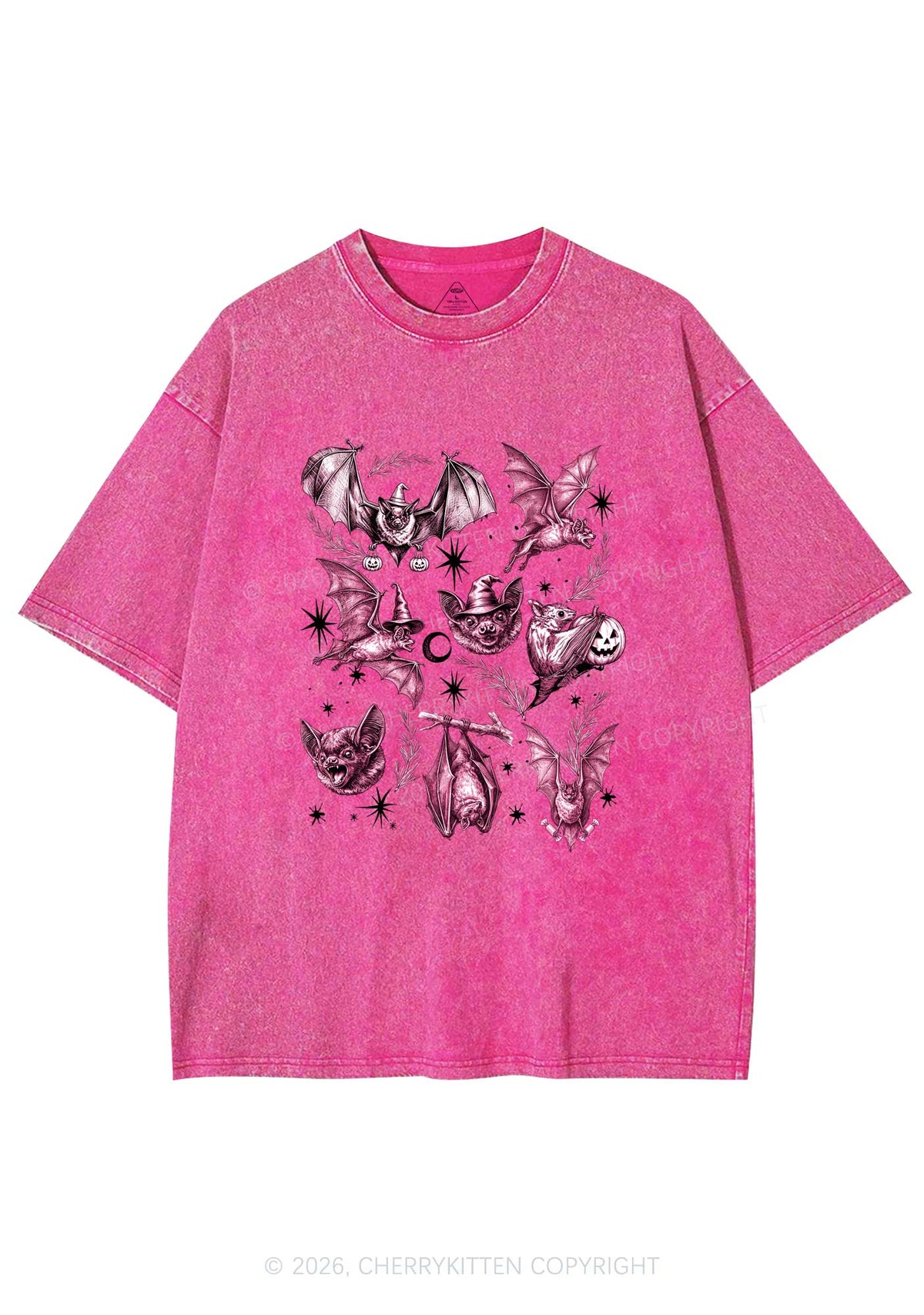 Halloween Bat Wizard Hat Y2K Shirts Washed Tee Cherrykitten