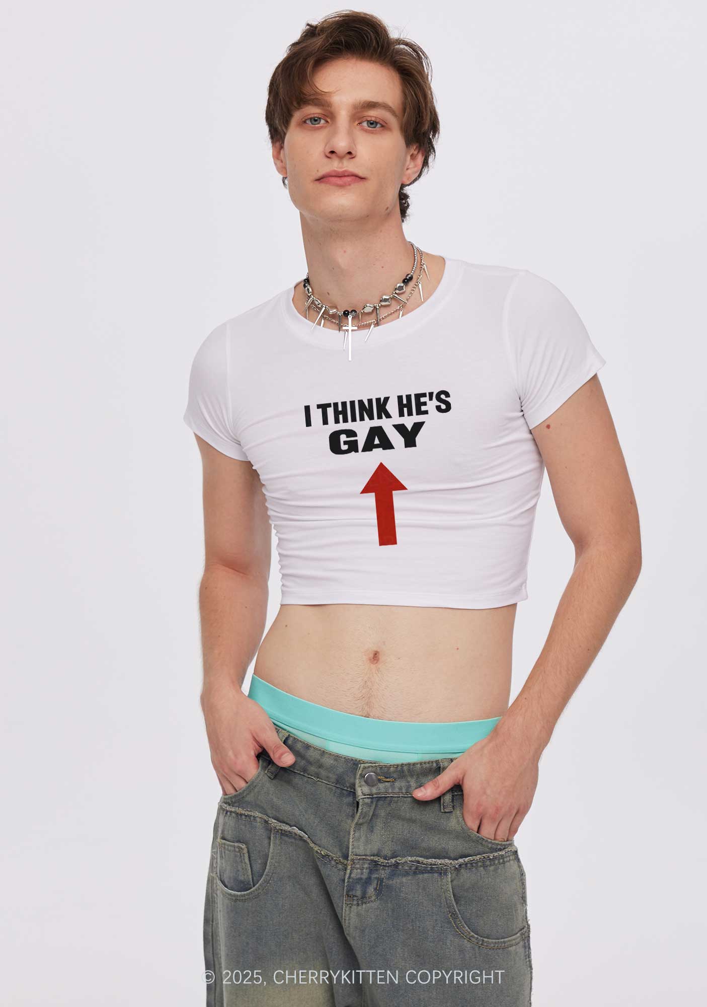 He Is Gay Y2K Baby Tee Cherrykitten