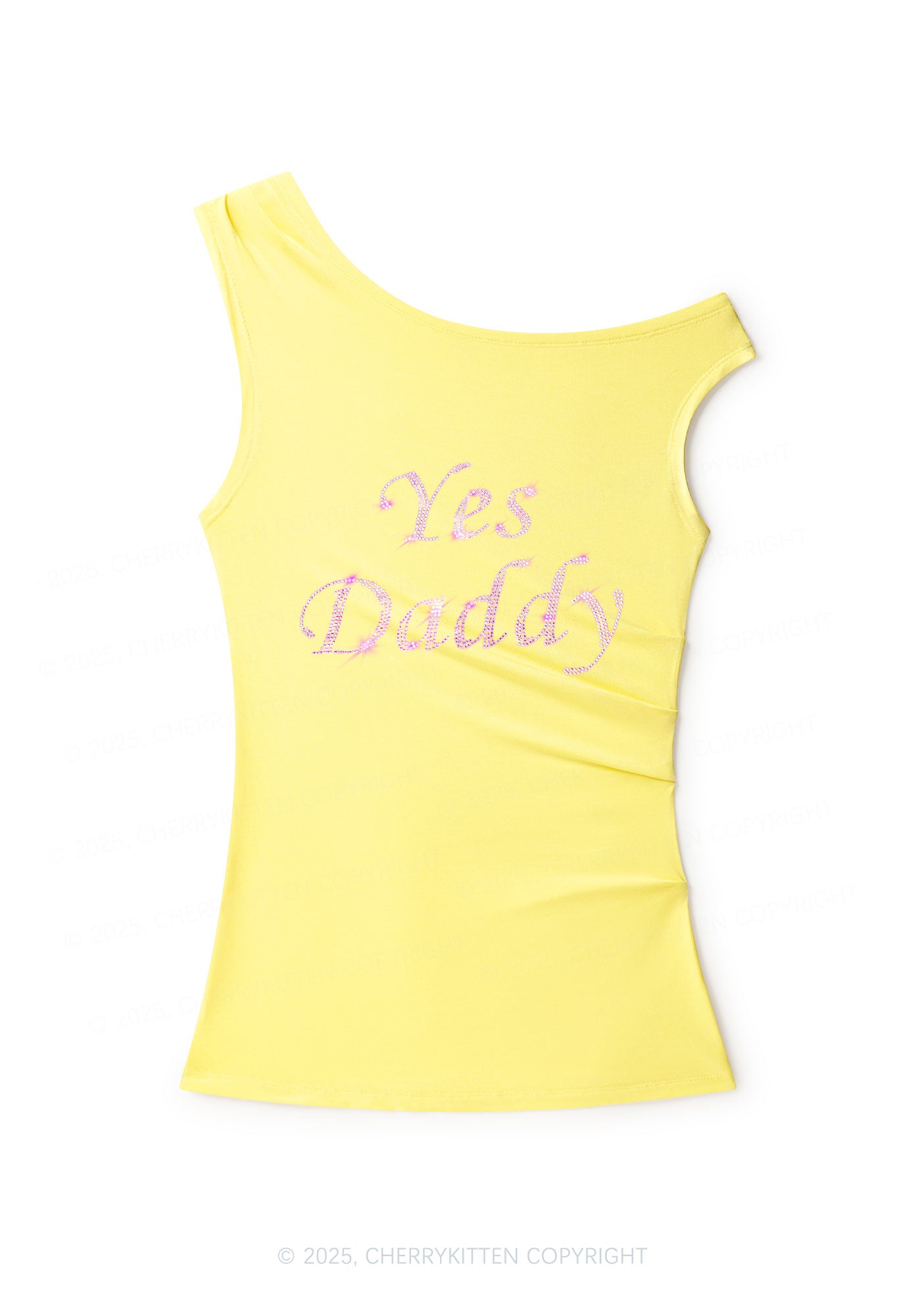 Rhinestone Yes Daddy Y2K Off Shoulder Tank Top Cherrykitten