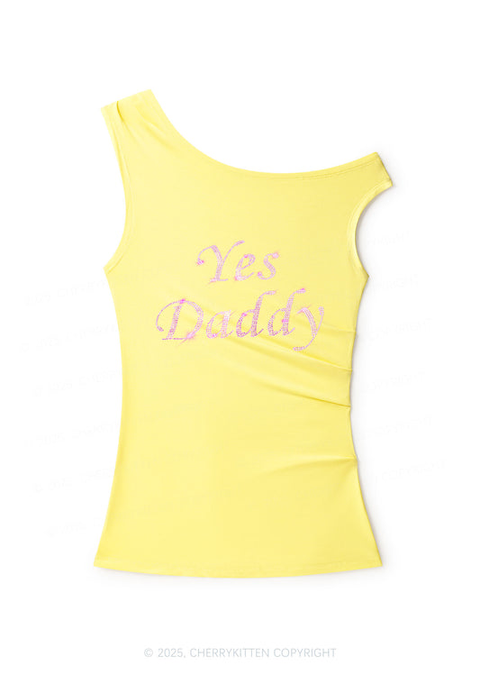 Rhinestone Yes Daddy Y2K Off Shoulder Tank Top Cherrykitten