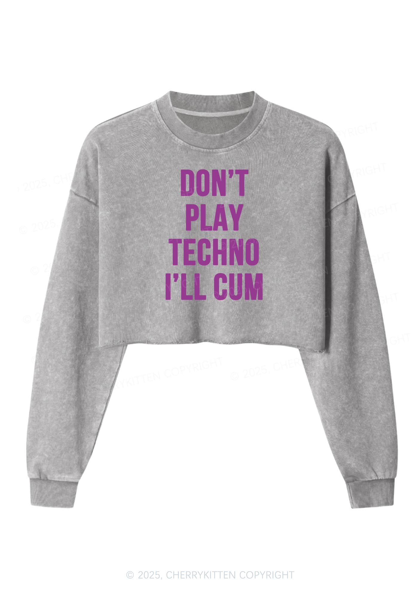 Dont Play Techno Y2K Crop Washed Sweatshirts Cherrykitten