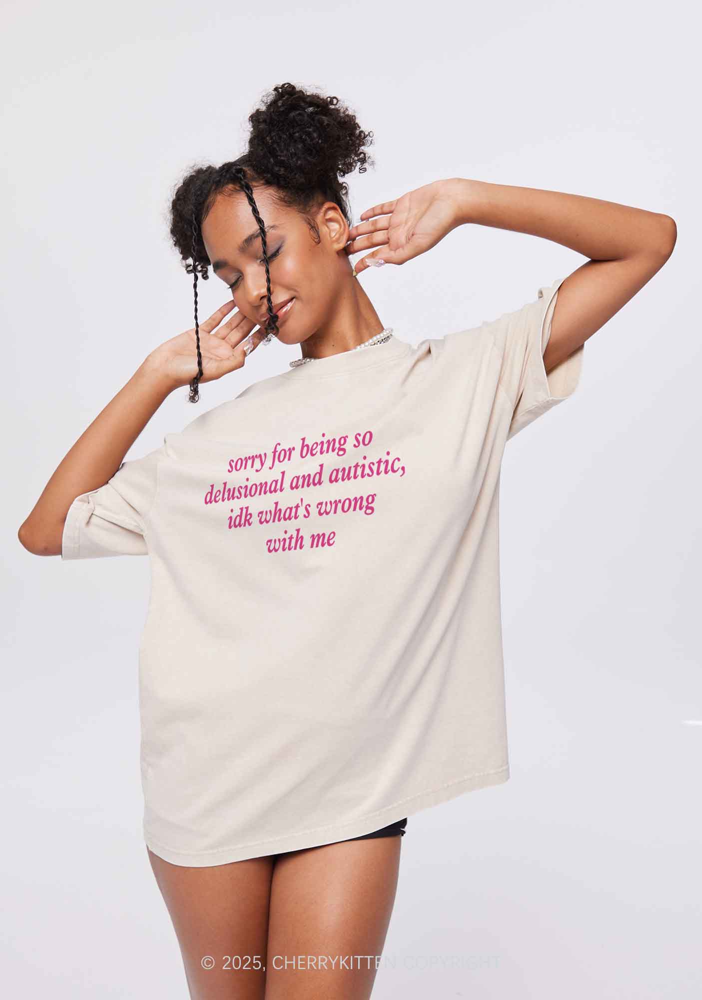Sorry For Delusional And Autistic Y2K Shirts Washed Tee Cherrykitten